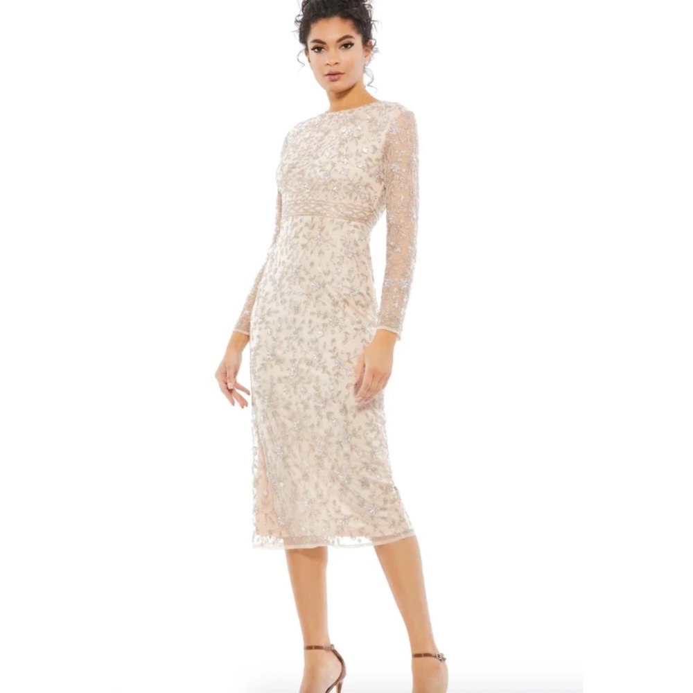 Mac Duggal 10812 Formal Dress Long Sleeve Beaded Gown Party Cocktail Size 14NWT